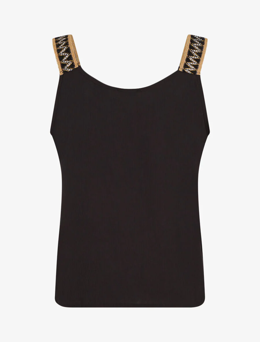 Rechte tanktop met V-hals en fancy bandjes - zwart - Image 2