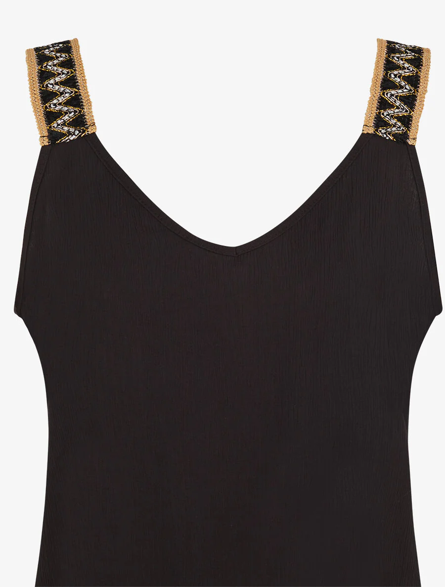 Rechte tanktop met V-hals en fancy bandjes - zwart - Image 3