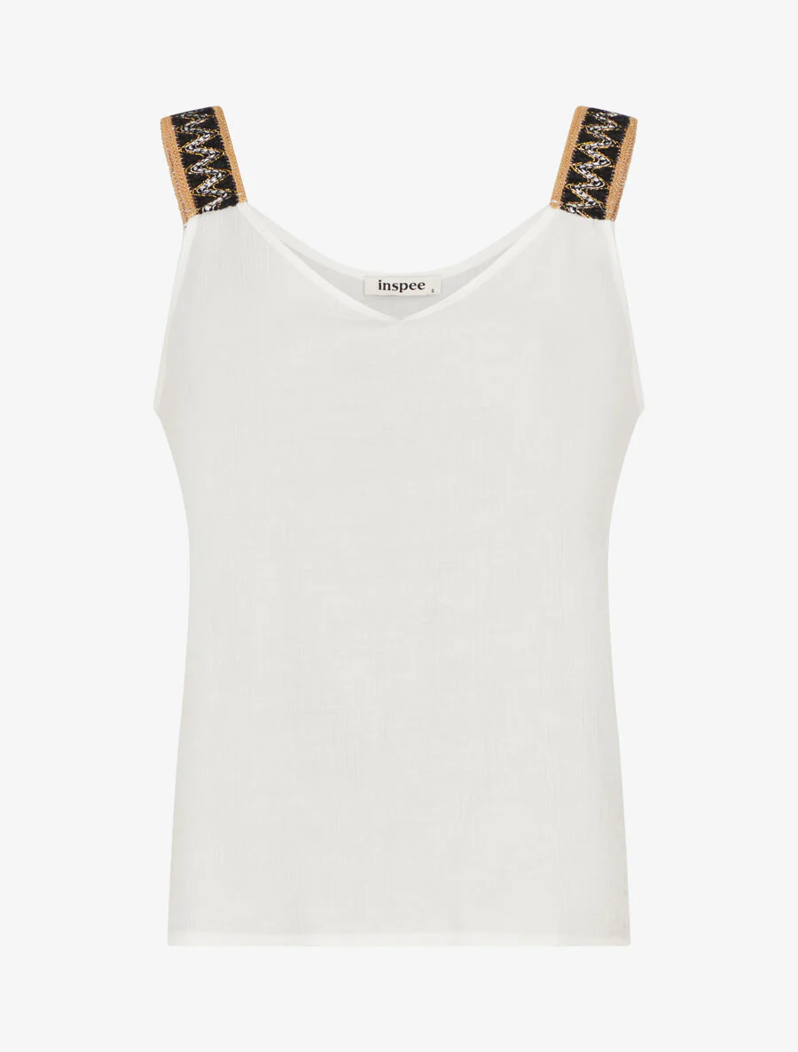 Rechte tanktop met V-hals en fancy bandjes - wit