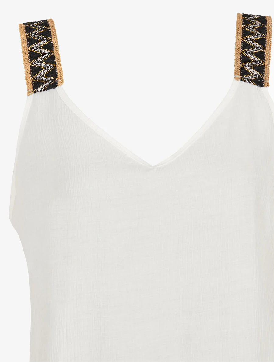 Rechte tanktop met V-hals en fancy bandjes - wit - Image 3