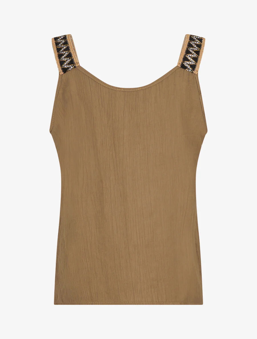 Rechte tanktop met V-hals en fancy bandjes - Kameel - Image 2
