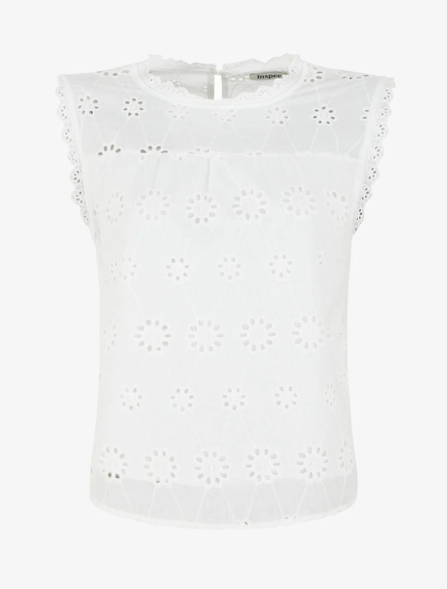 Rechte top in broderie anglaise - wit