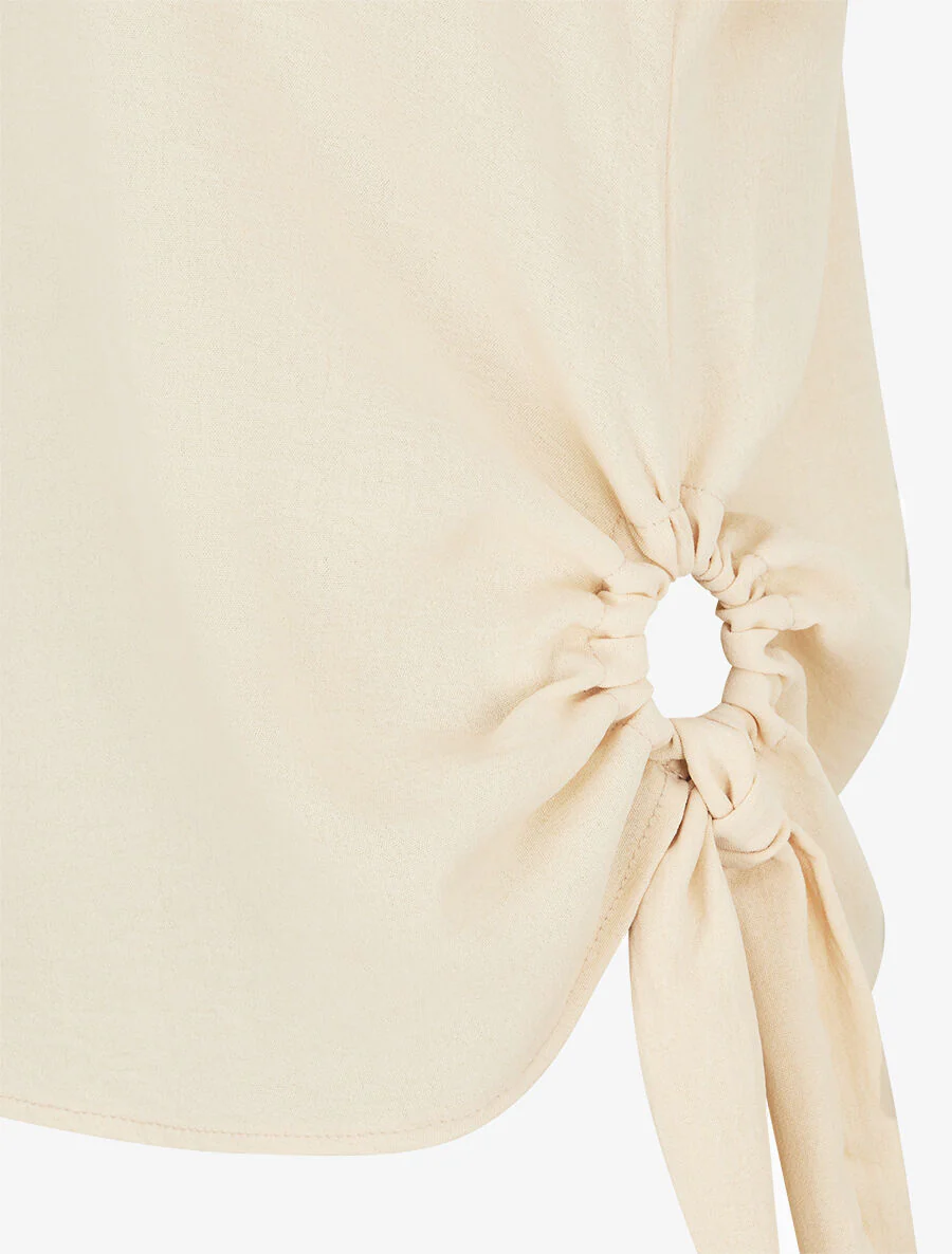 Rechte top. korte mouwen. strikrandje - beige - Image 3