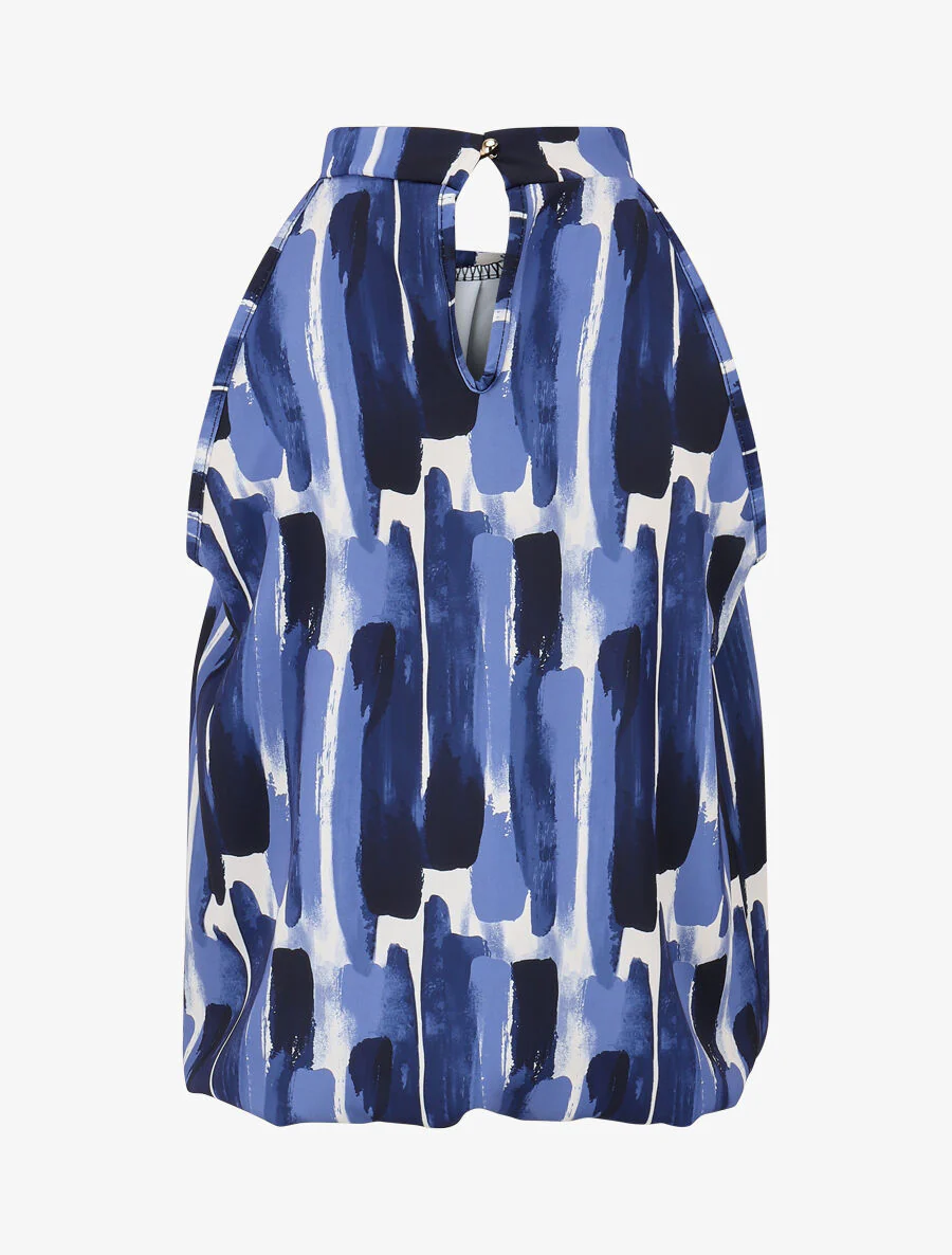 Rechte top met abstracte print - Donkerblauw - Image 2