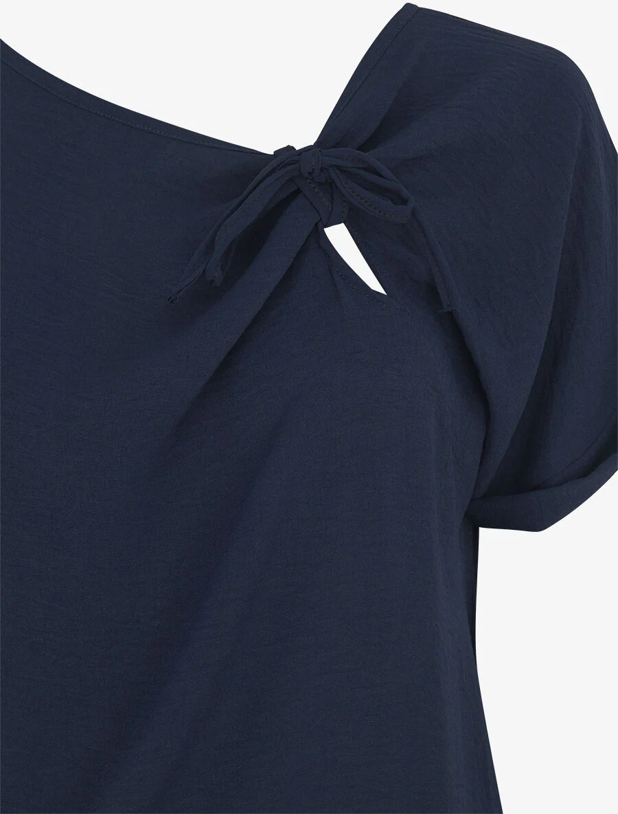 Rechte top met korte mouwen en asymmetrische kraag - Marineblauw - Image 3