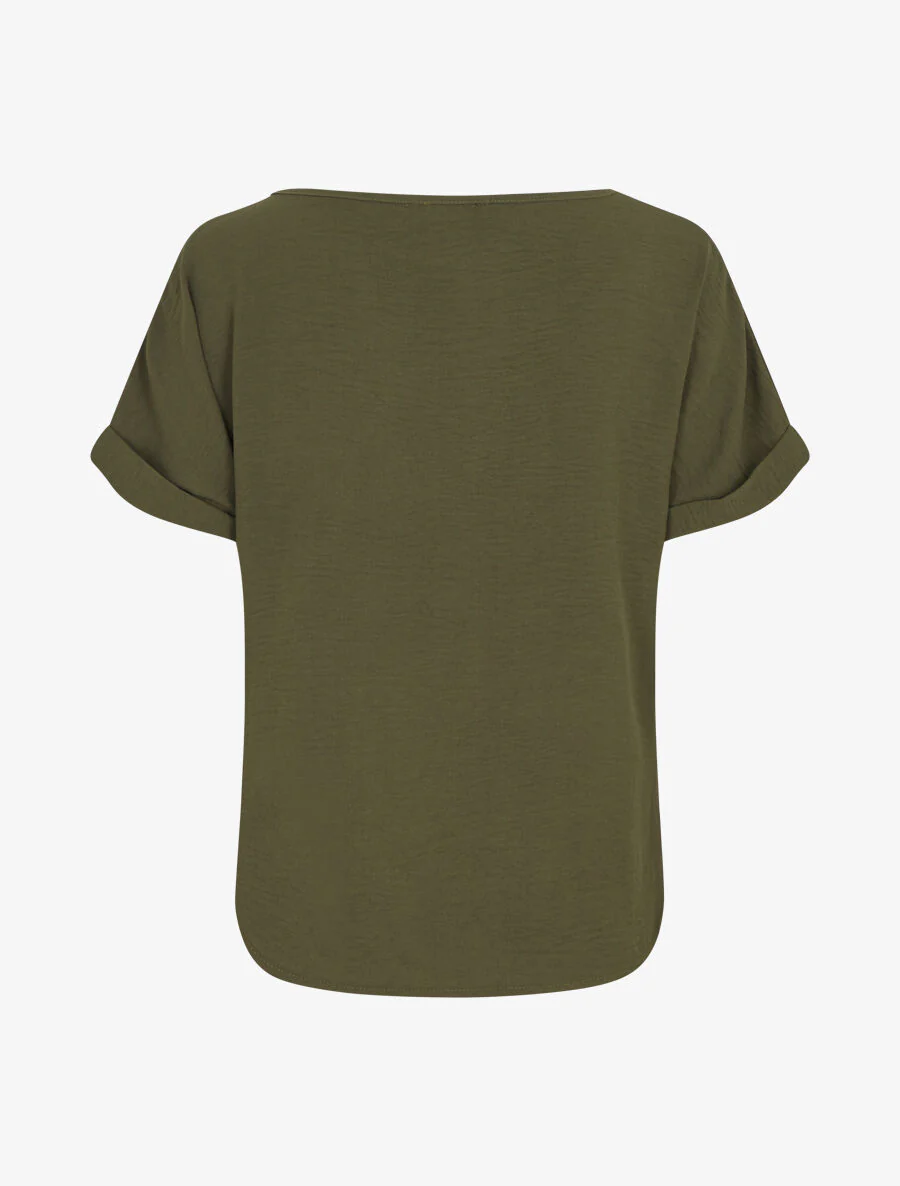 Rechte top met korte mouwen en asymmetrische kraag - Kakigroen - Image 2