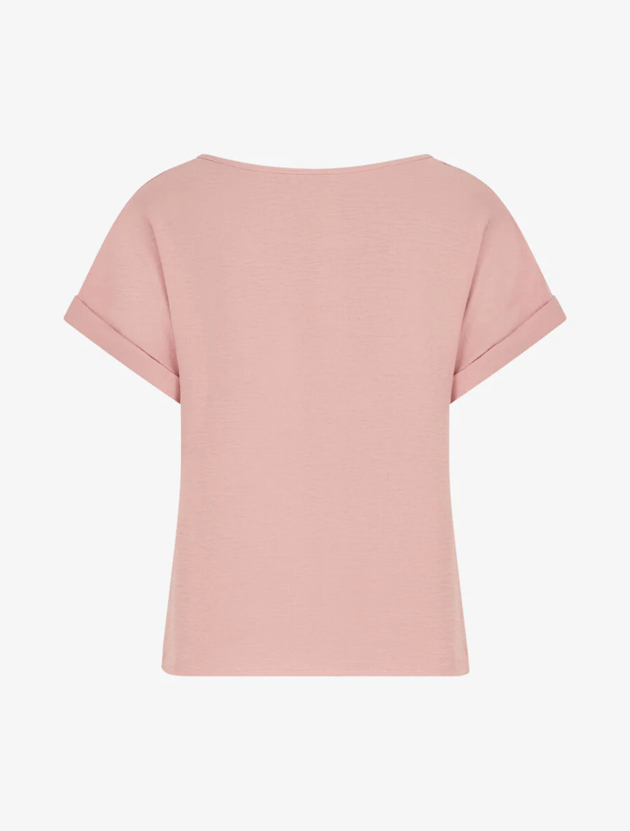 Rechte top met korte mouwen en kanten kraag - Roze - Image 2