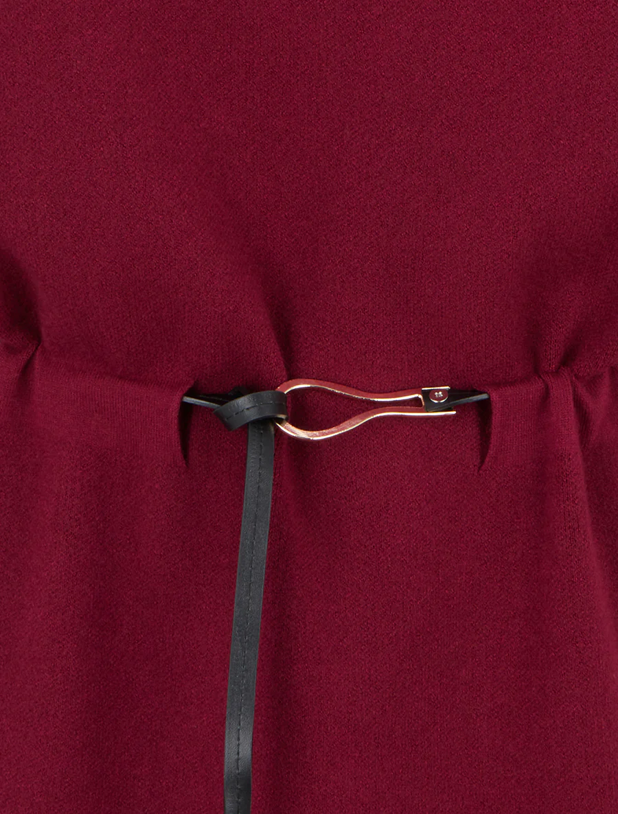 Rechte trui-jurk met korte mouwen - Wijnrood - Image 3