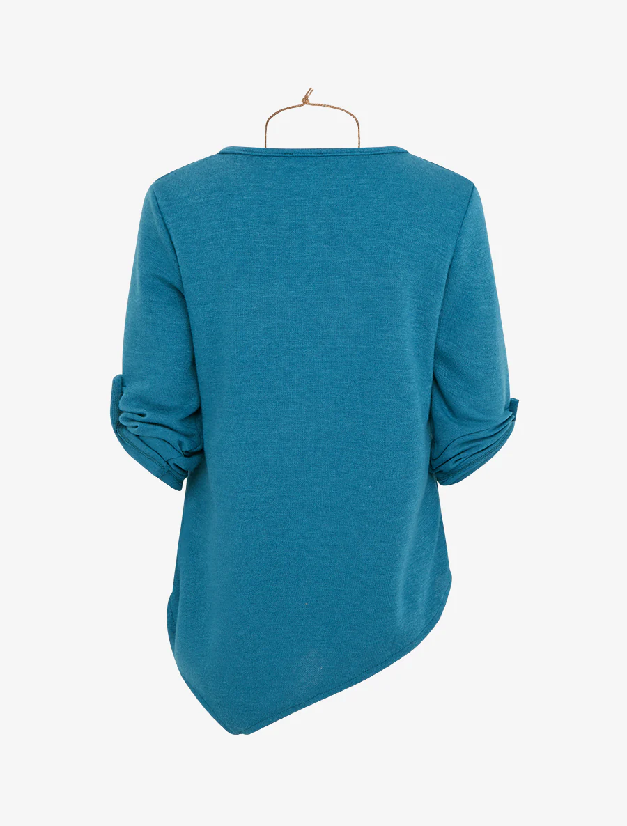 Rechte trui met asymmetrische randen - Eendenblauw - Image 2