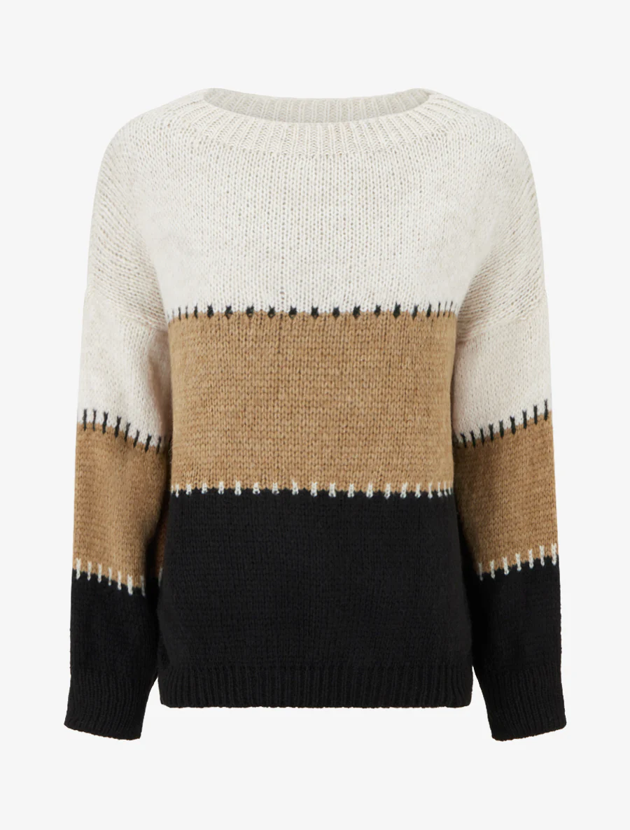 Rechte trui met brede strepen - Beige