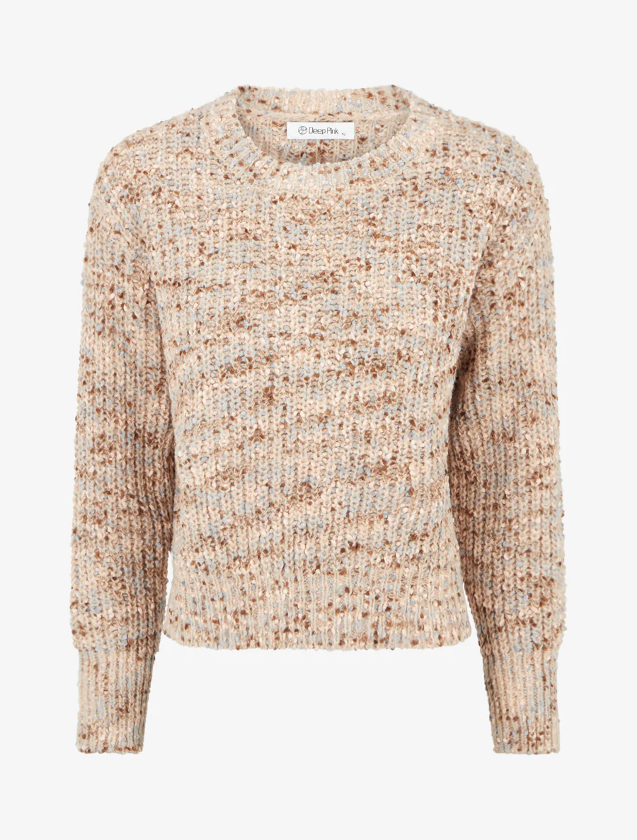 Rechte trui met dikke gemêleerde brei. - Beige - Image 2