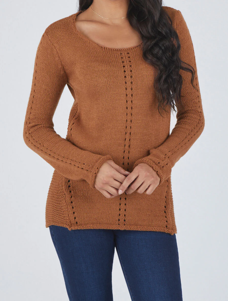 Rechte trui met gestylede mesh achterkant - Camel - Image 4