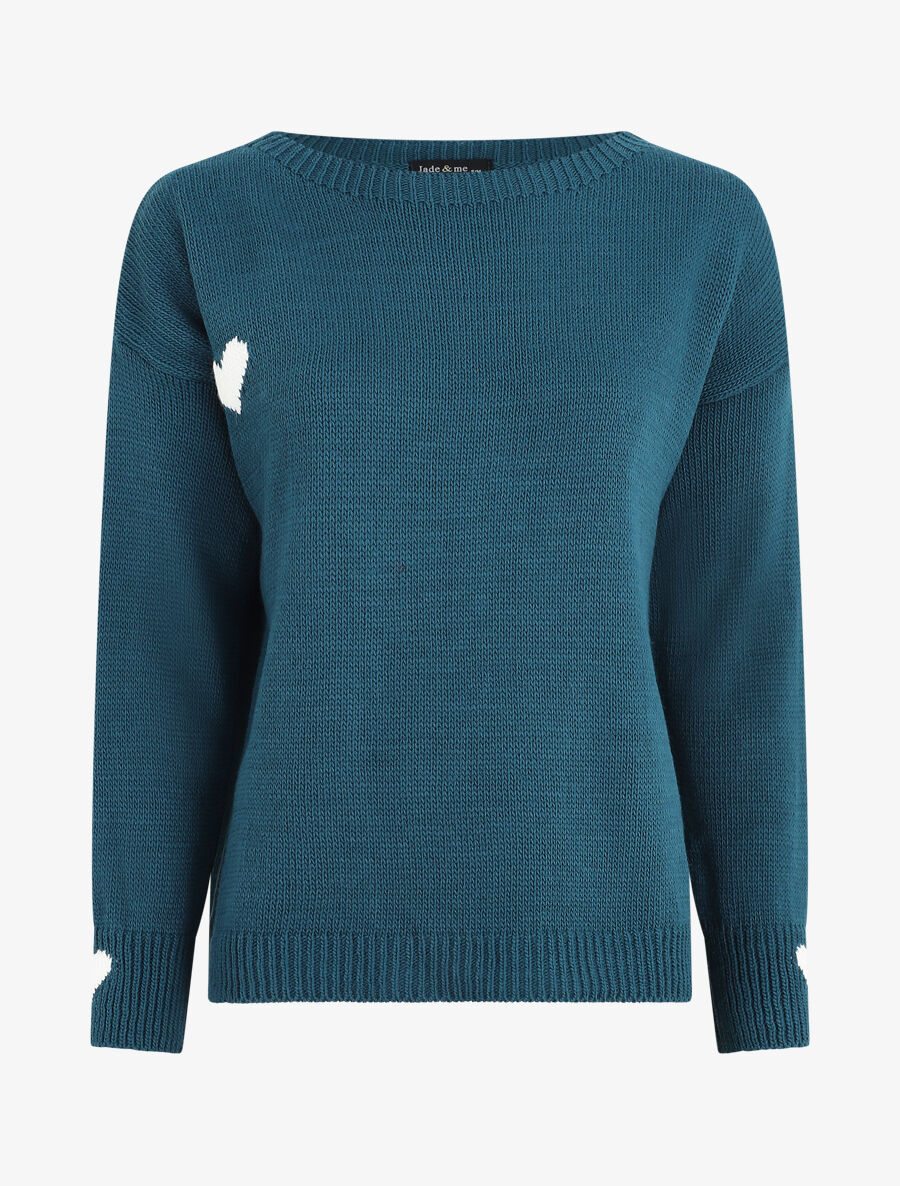 Rechte trui met hart - Blauwgroen