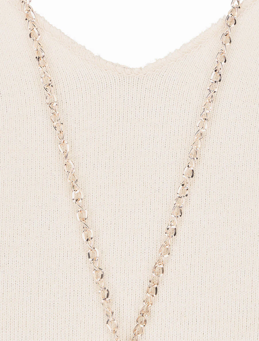 Rechte trui met kant op de schouders - Beige - Image 3