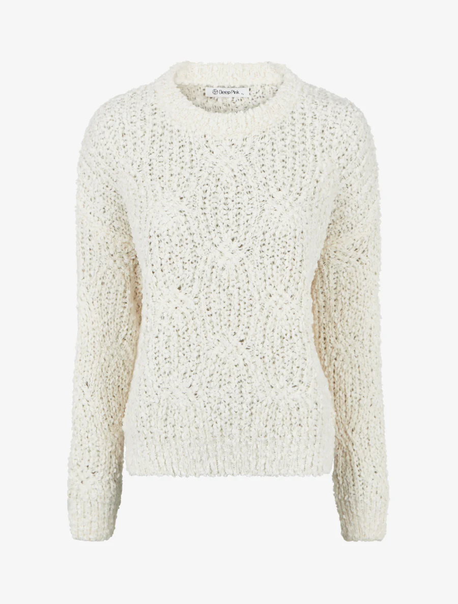 Rechte trui van dikke brei - Ecru