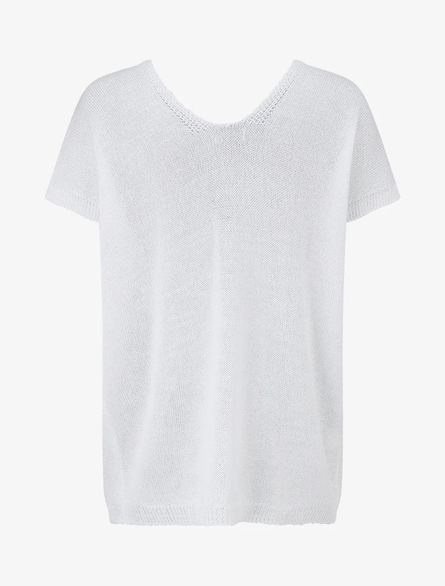 Rechtermouw mesh top met korte mouwen - Wit - Image 2