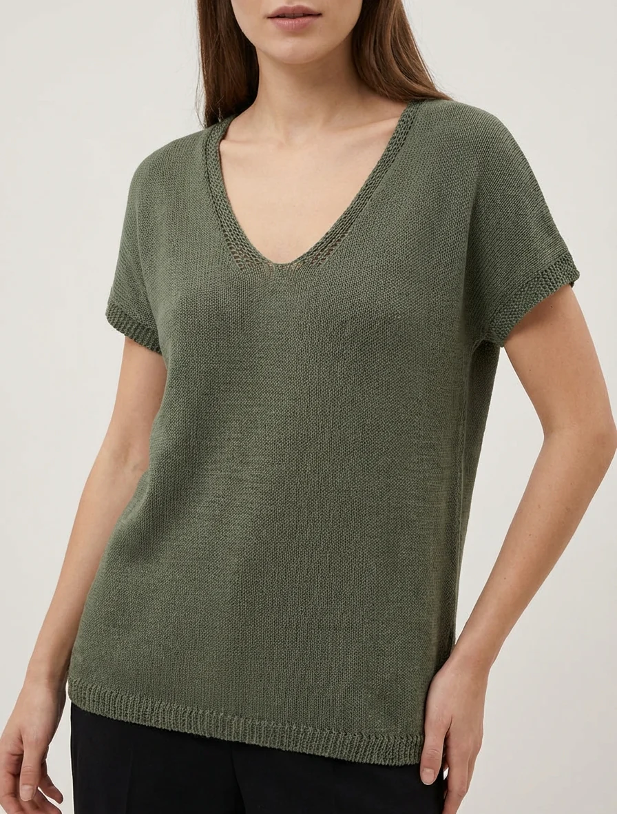 Rechtermouw mesh top met korte mouwen - Kaki - Image 4