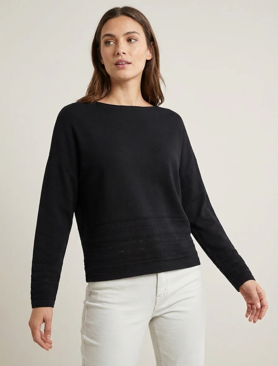 Rechtermouw top met fantasierandjes - Zwart - Image 4