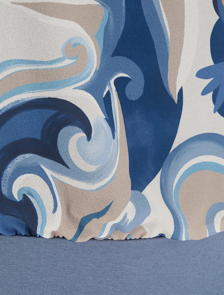 Rechtermouwloos top met korte mouwen en arabeskenprint. - Donkerblauw - Image 3