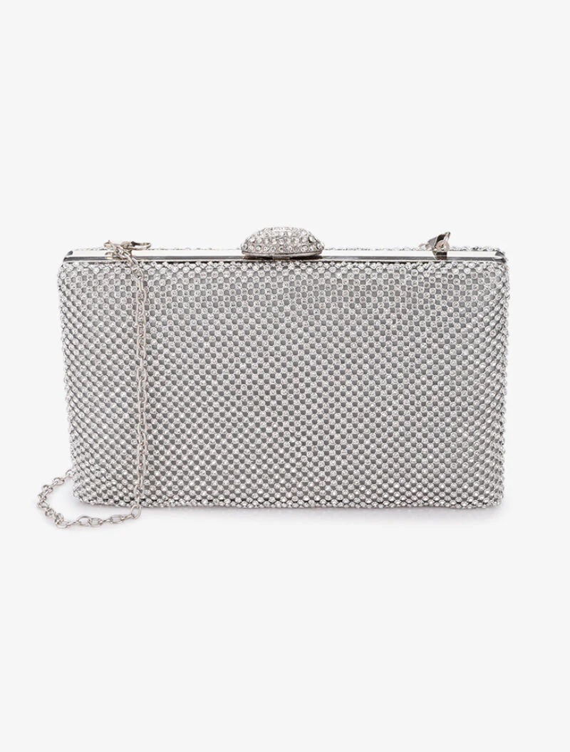 Rechthoekige minaudière met strass - Zilver