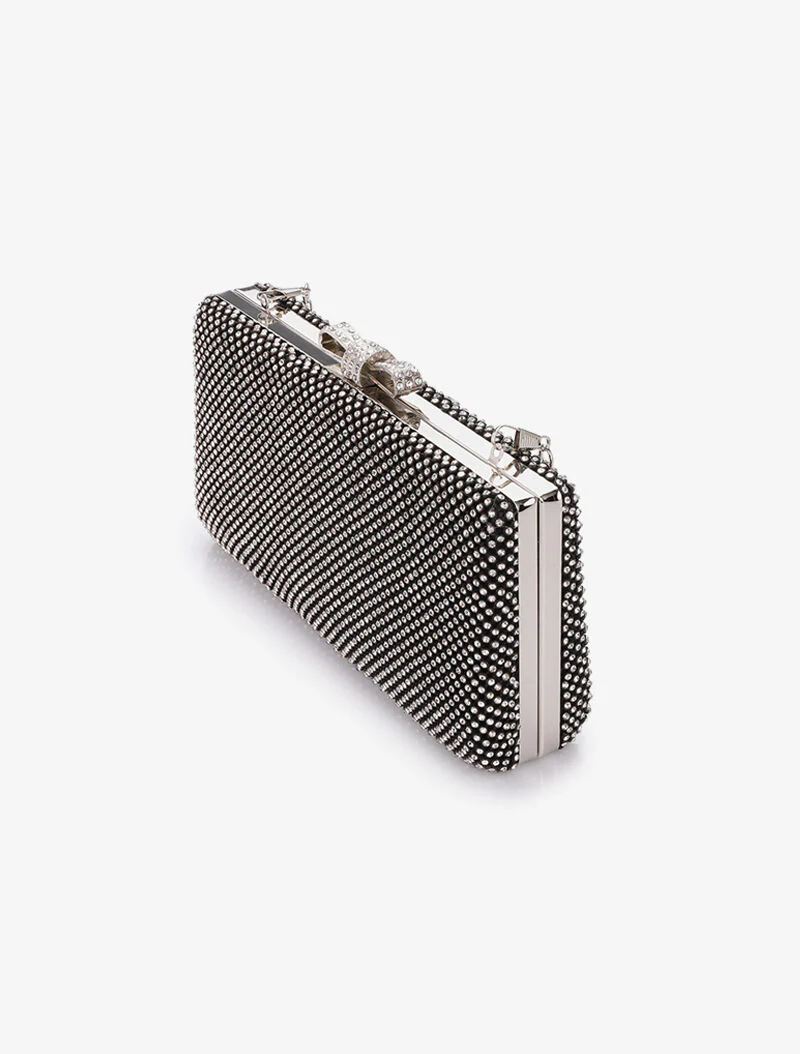 Rechthoekige minaudière met knoopsluiting en strass - Zwart - Image 2