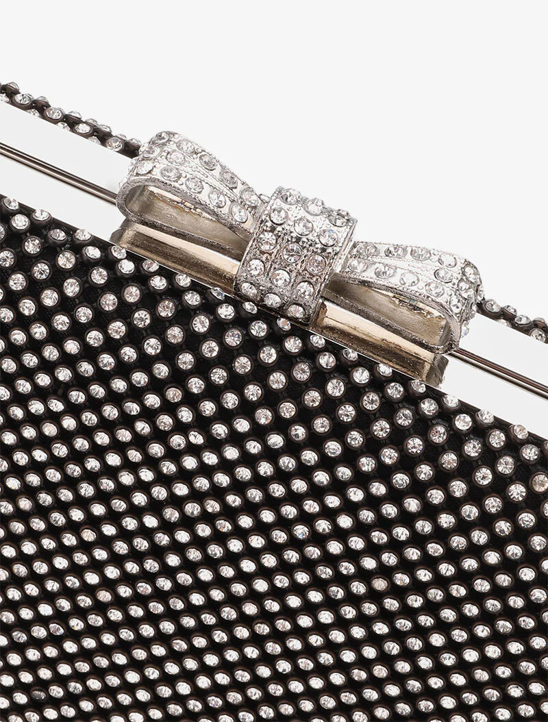 Rechthoekige minaudière met knoopsluiting en strass - Zwart - Image 4