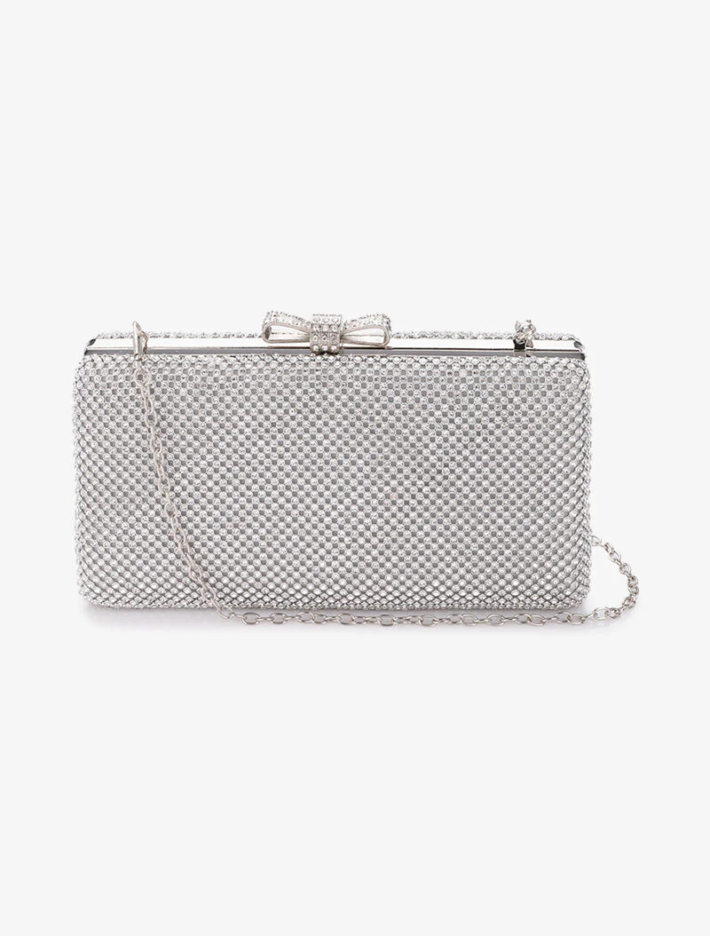 Rechthoekige minaudière met knoopsluiting en strass - Zilver - Image 3