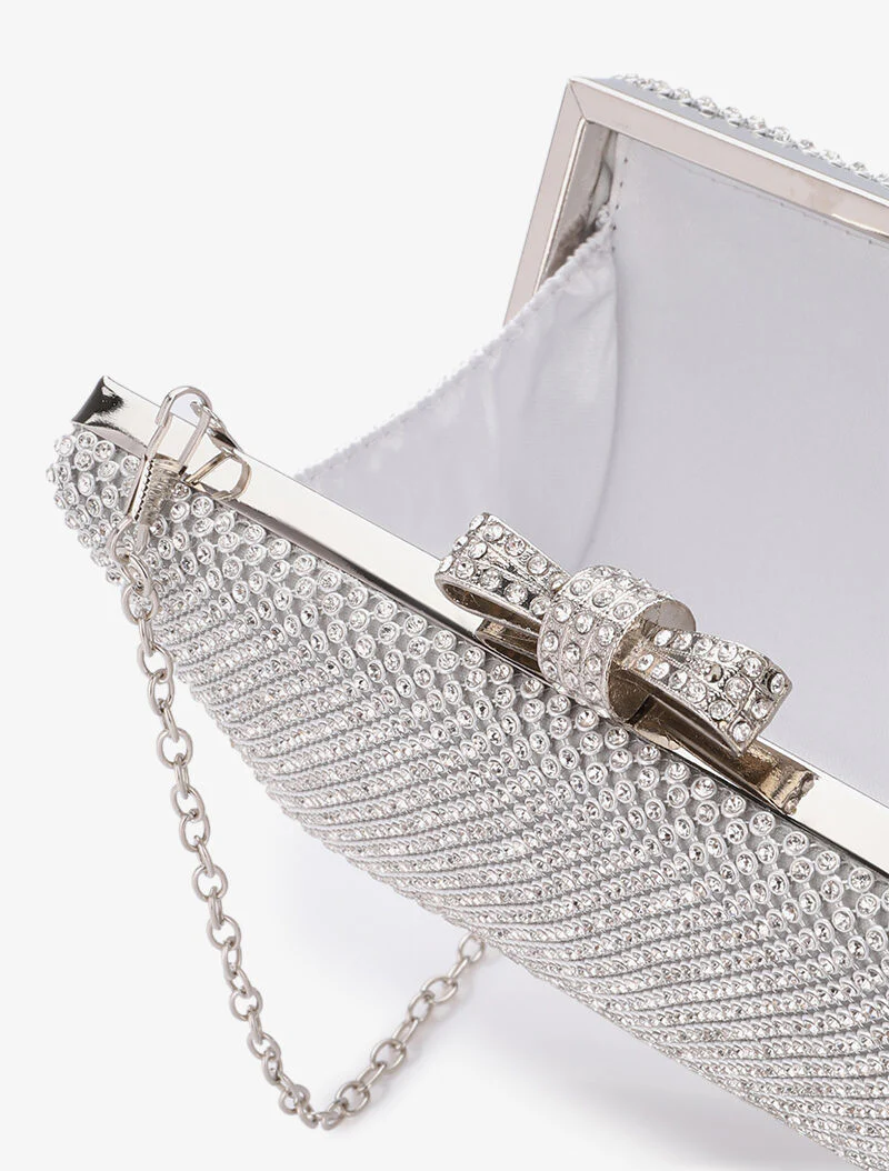 Rechthoekige minaudière met knoopsluiting en strass - Zilver - Image 4