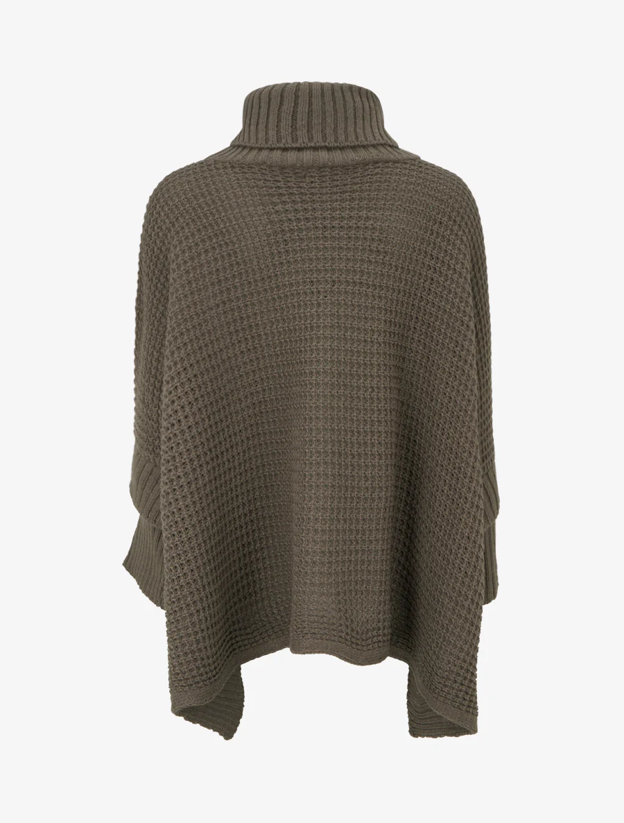 Rechthoekige ponchostijl trui met coltrui. - Kaki - Image 2