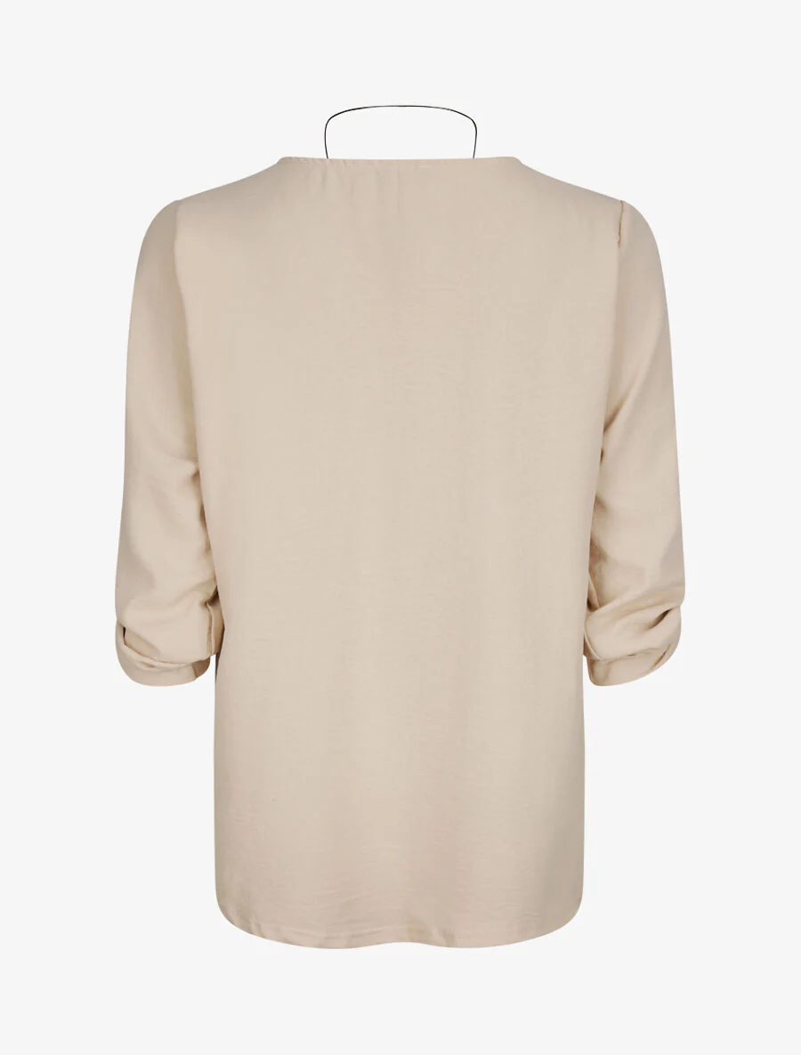 Rechts boven een effen kraag met plooien - Beige - Image 2