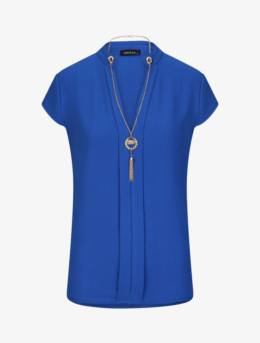 Rechts boven een effen V-hals sieraad - Elektrisch blauw
