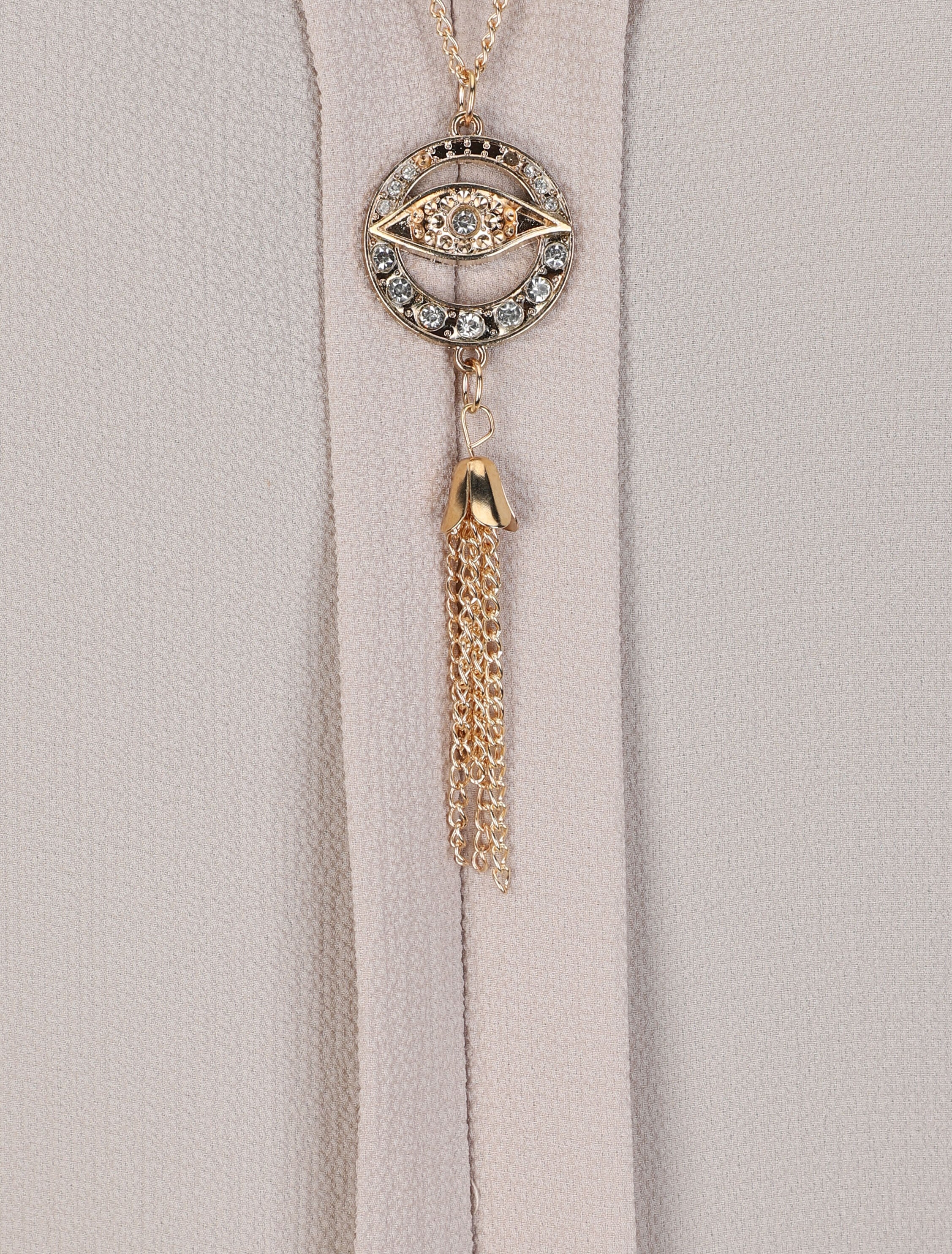Rechts boven een effen V-hals sieraad - beige - Image 3