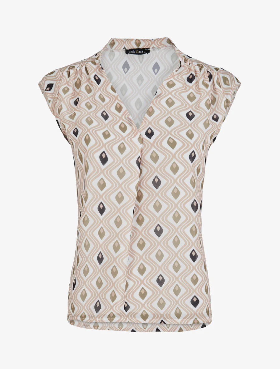 Rechts boven mouwloos met grafische mozaïekprint - Beige