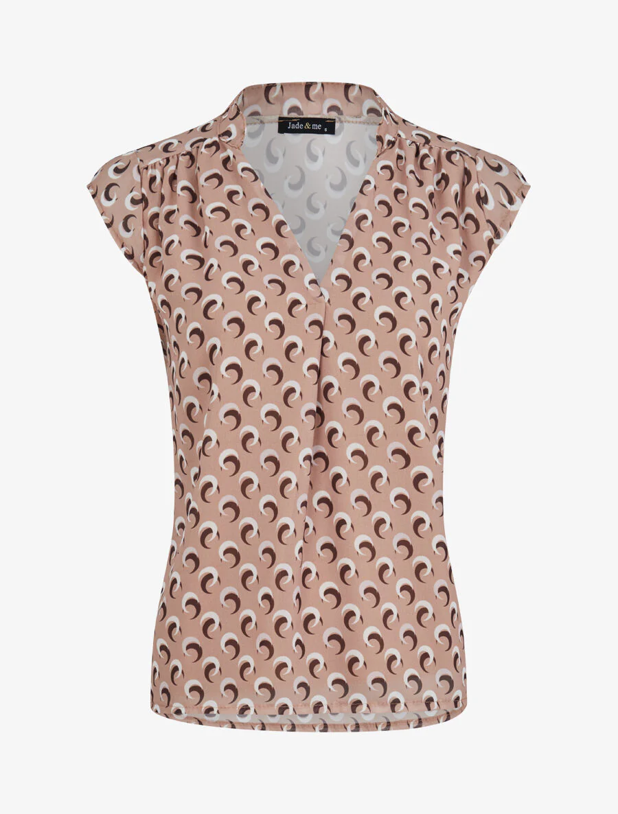 Rechts boven mouwloos met halve maanprint - taupe