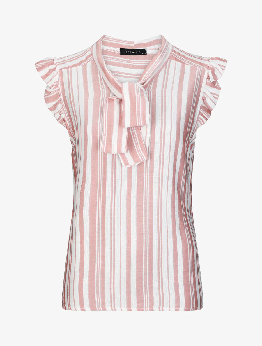 Rechts gestreepte kraag col blouse - Roze