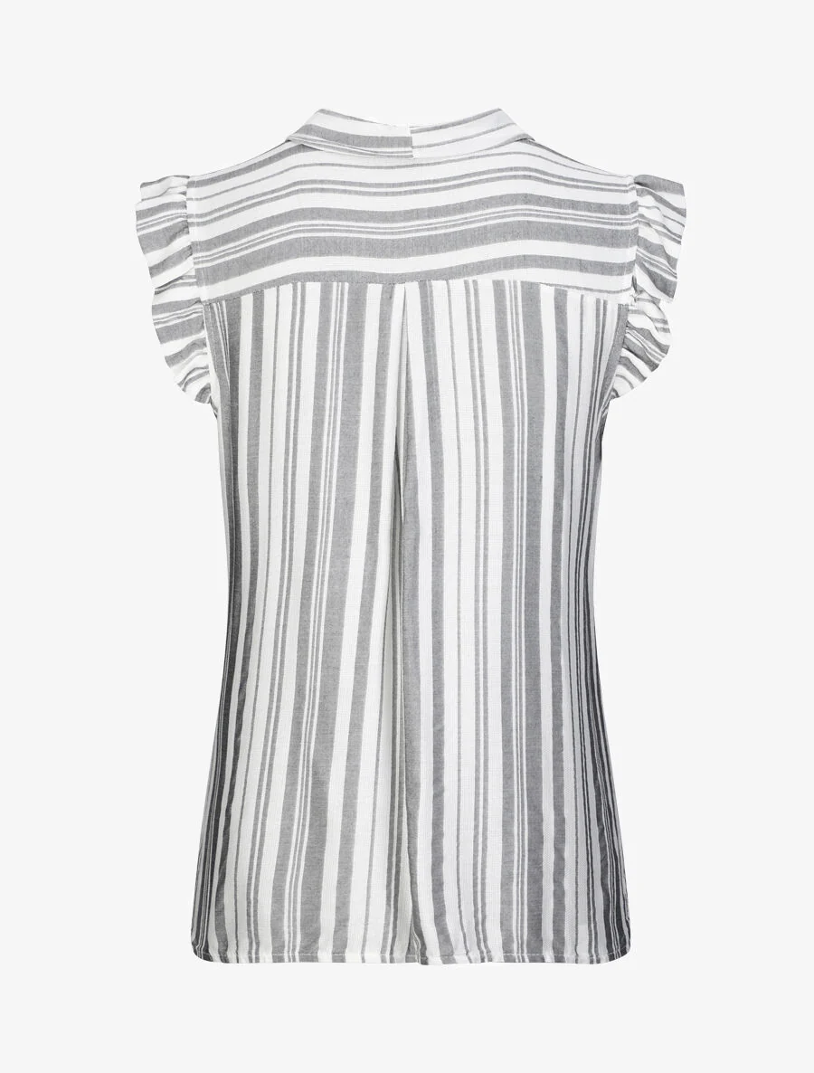 Rechts gestreepte kraag col blouse - Grijs - Image 2