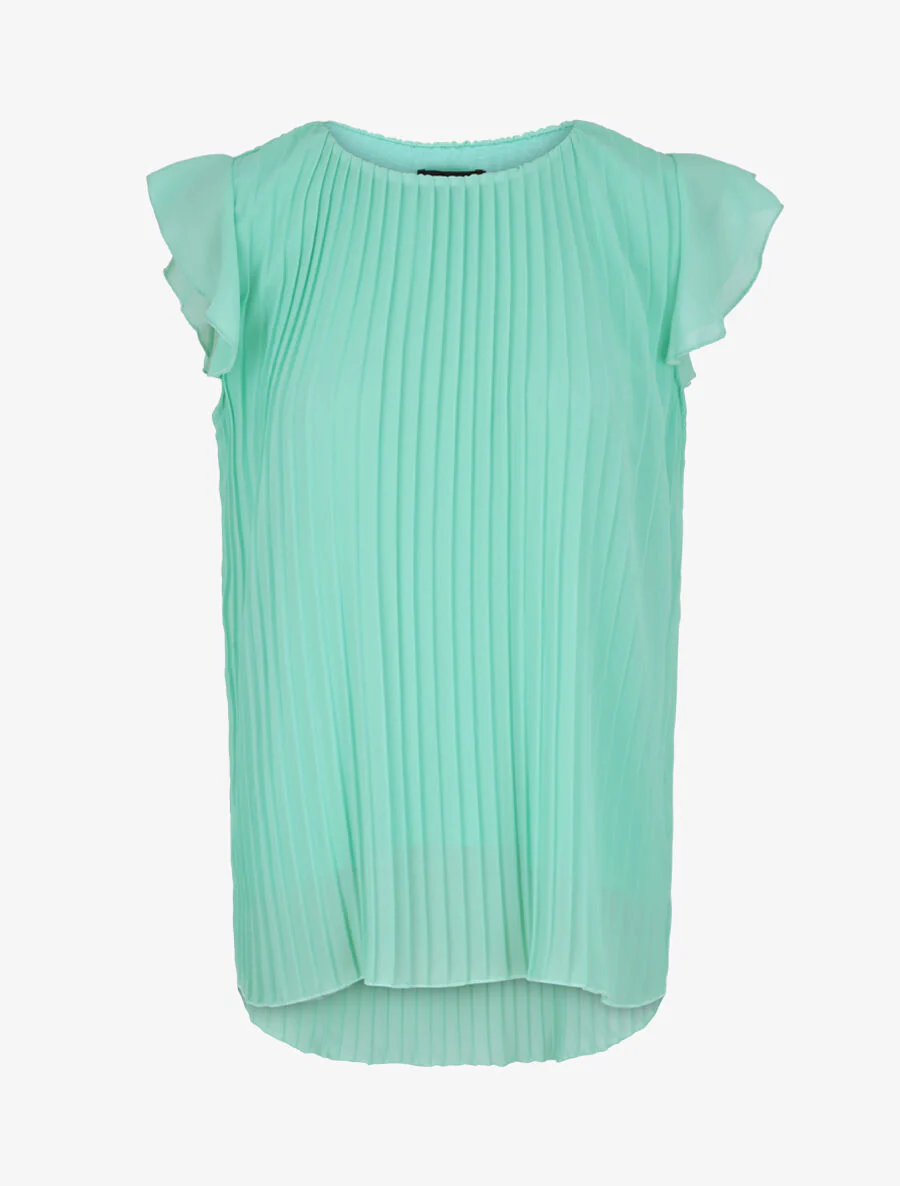 Rechts gevouwen top met volant schouders - Zeegroen