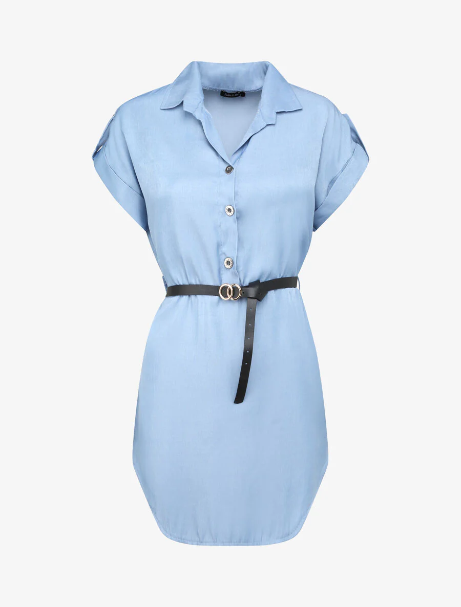 Rechtstreeks shirtstijl tuniek met korte mouwen - licht denim