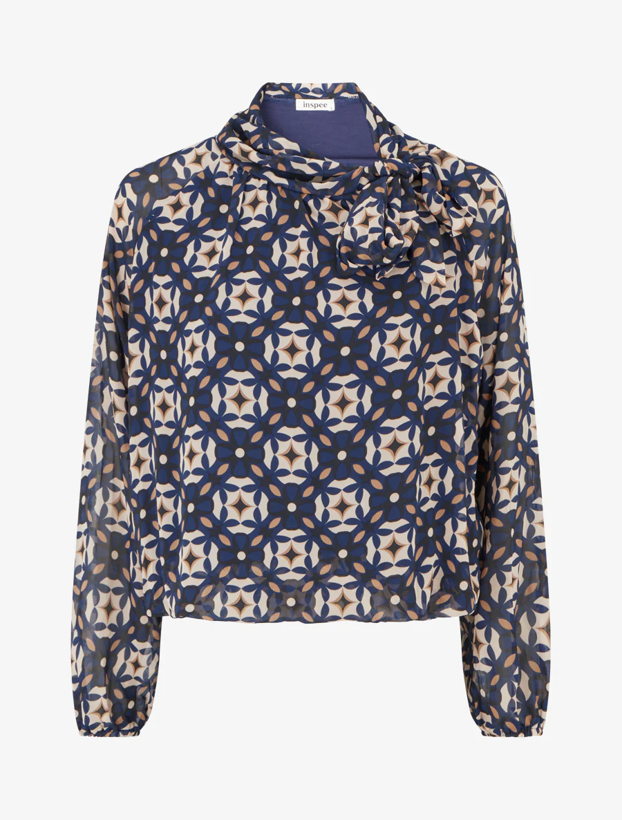 Retro bedrukt blouse om te knopen - Marine