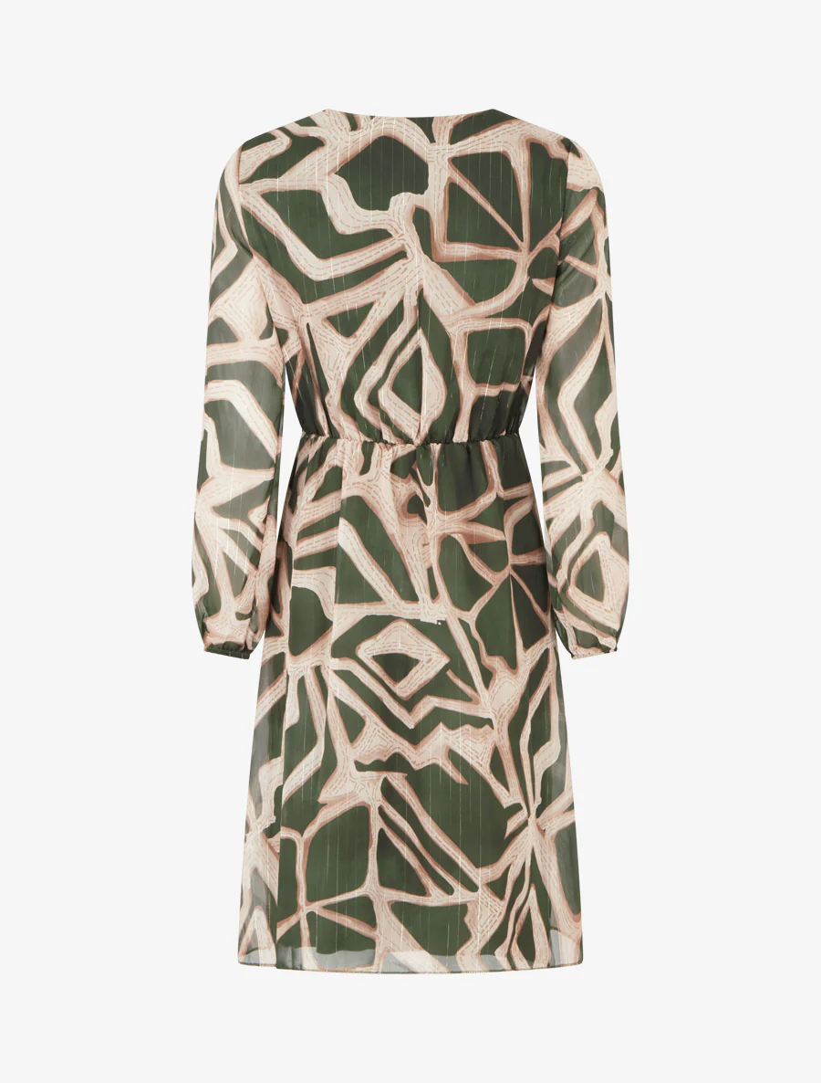 Retro jurk met iriserende strepenprint - Kaki - Image 2