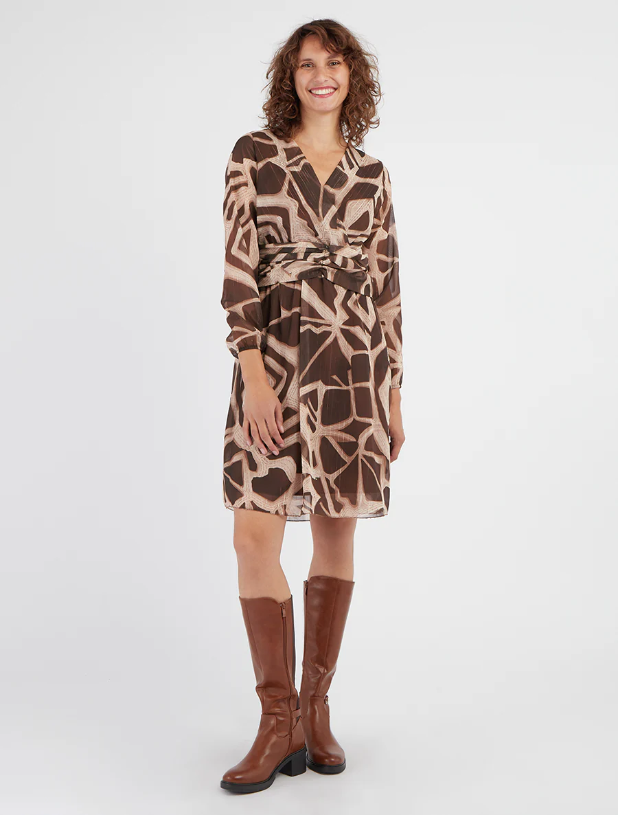 Retro jurk met iriserende strepenprint - Bruin - Image 4