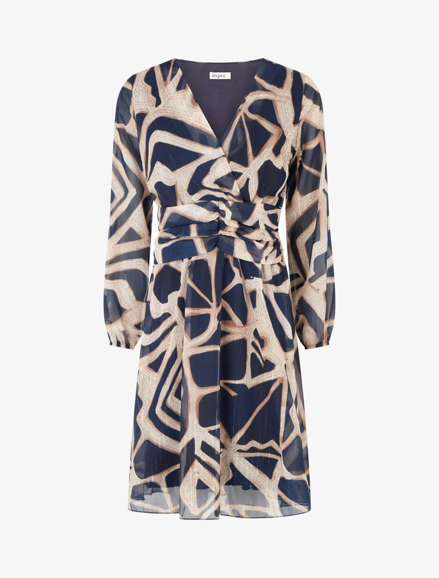 Retro jurk met iriserende strepenprint - Marine