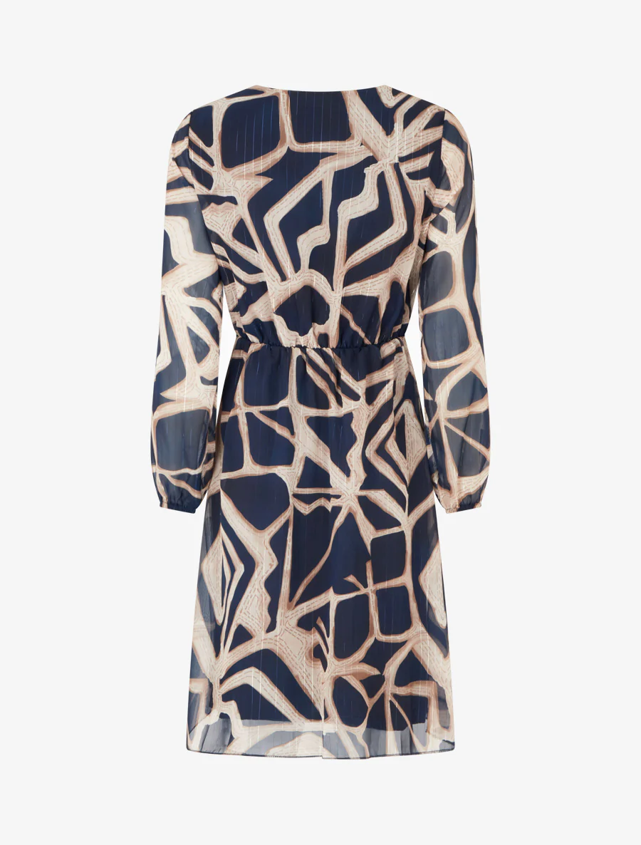 Retro jurk met iriserende strepenprint - Marine - Image 2