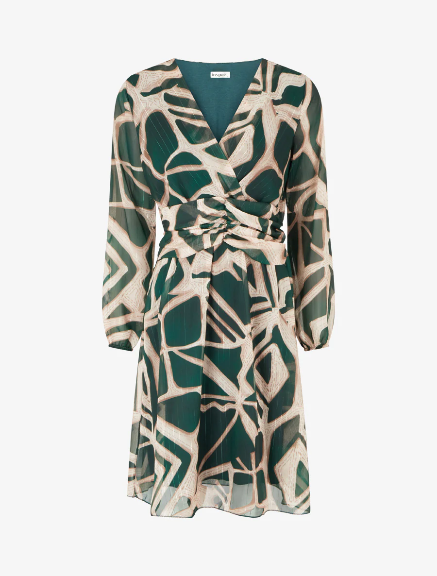 Retro jurk met iriserende strepenprint - Dennengroen
