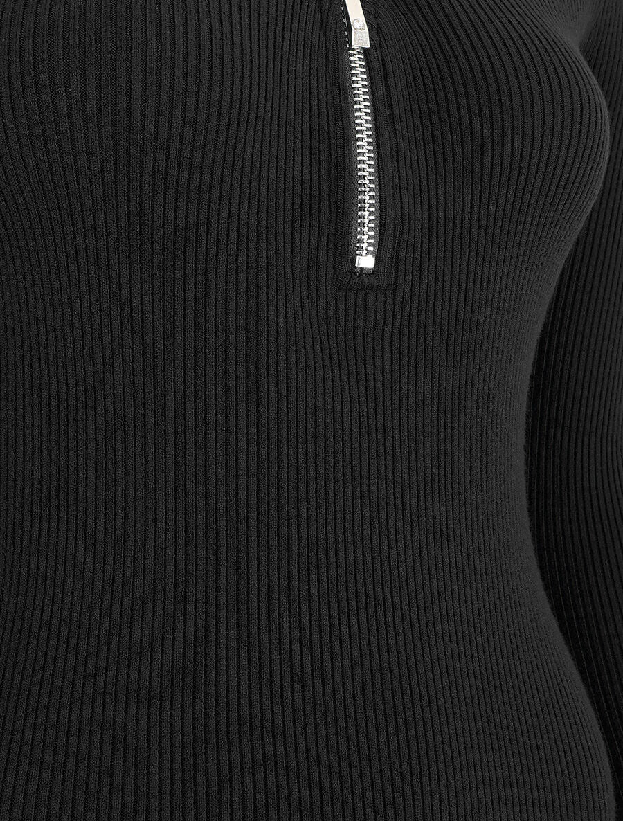 Ribgebreide trui-jurk met opengewerkte rug - Zwart - Image 3