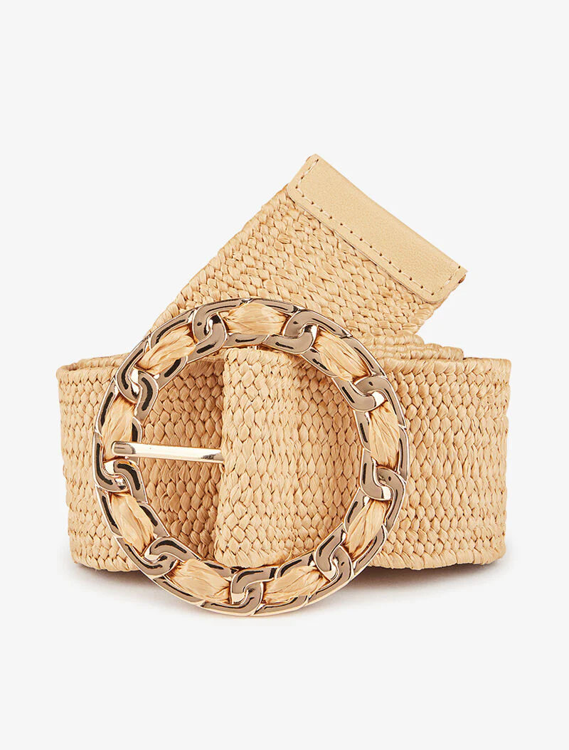 Riem met ronde gesp in kettingstijl - beige