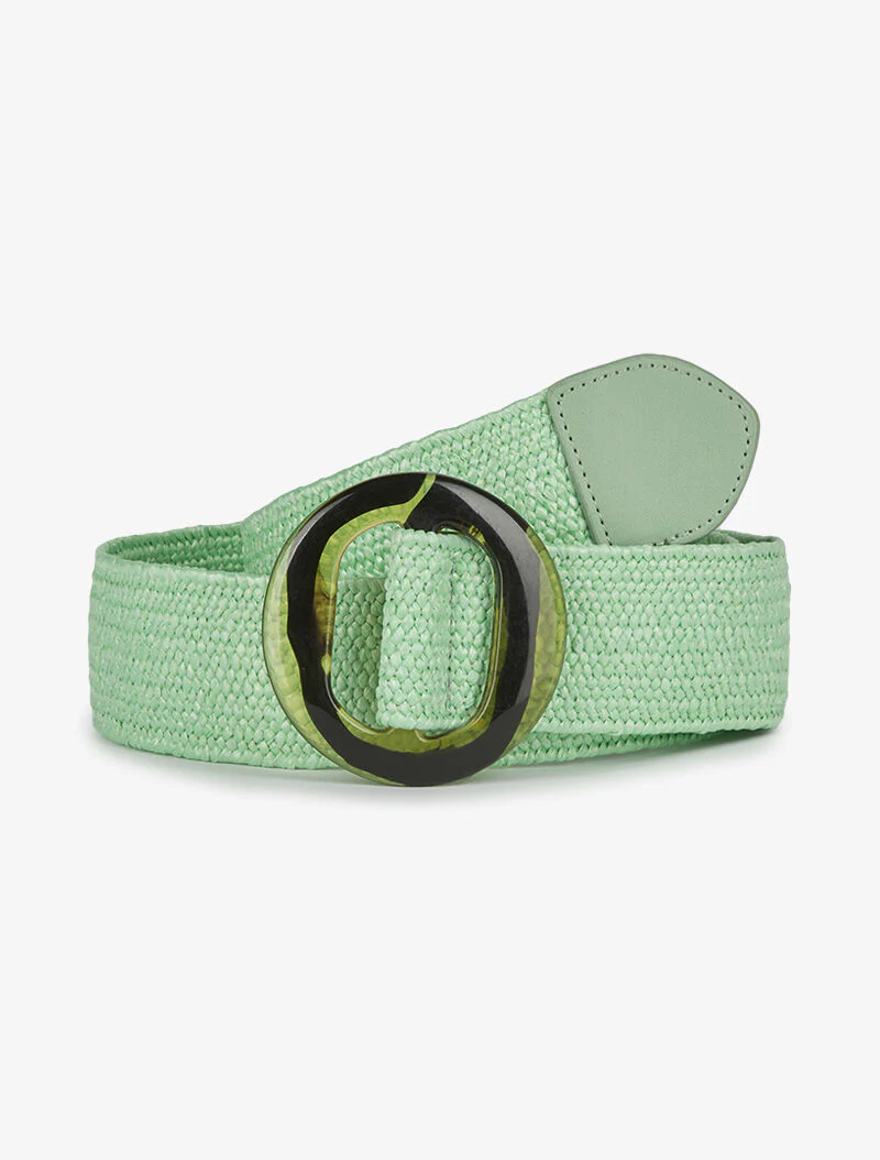 Raffia-stijl riem met bedrukte gesp - mintgroen