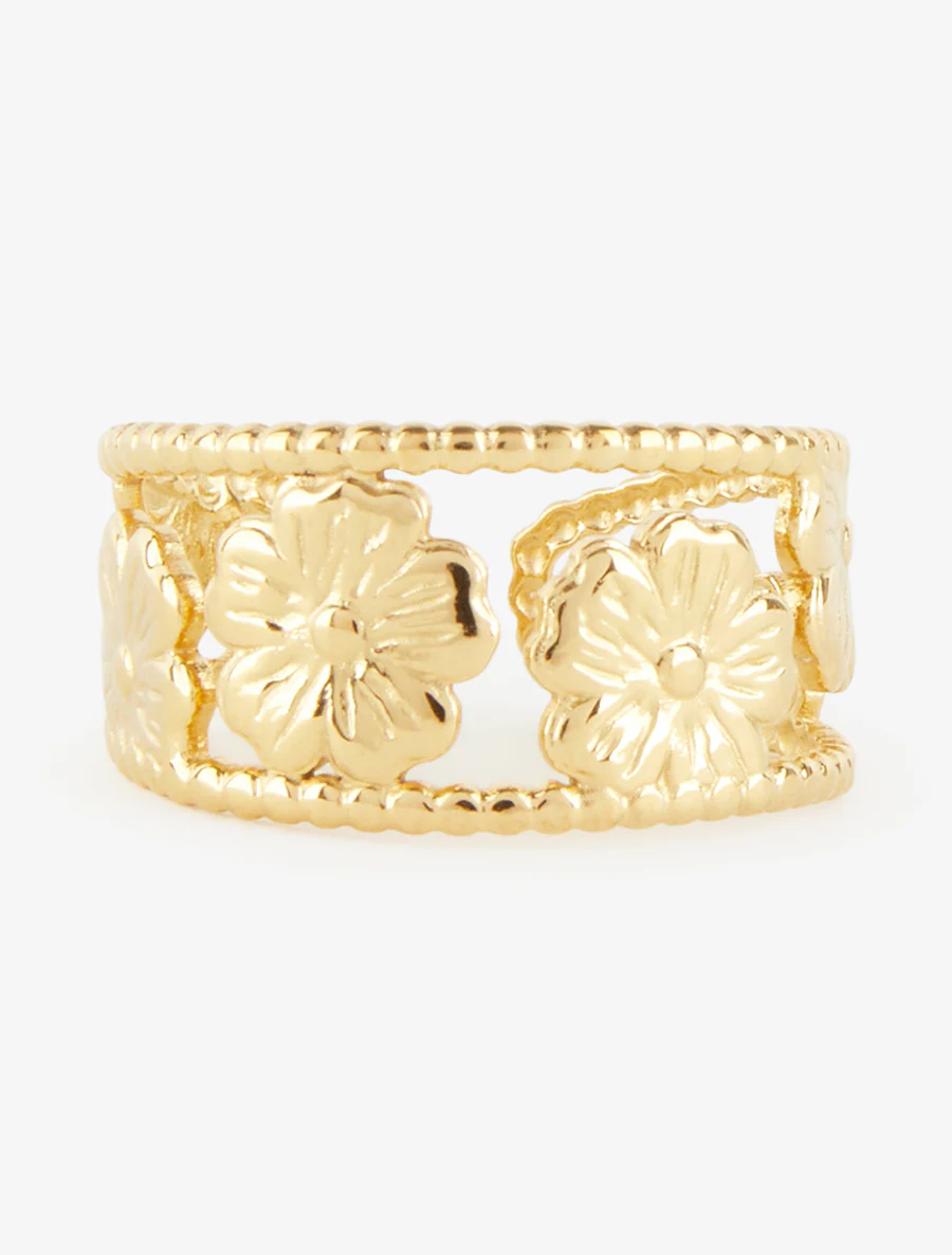 Ring met kleine kralen en bloemenmotief - Goud - Image 3