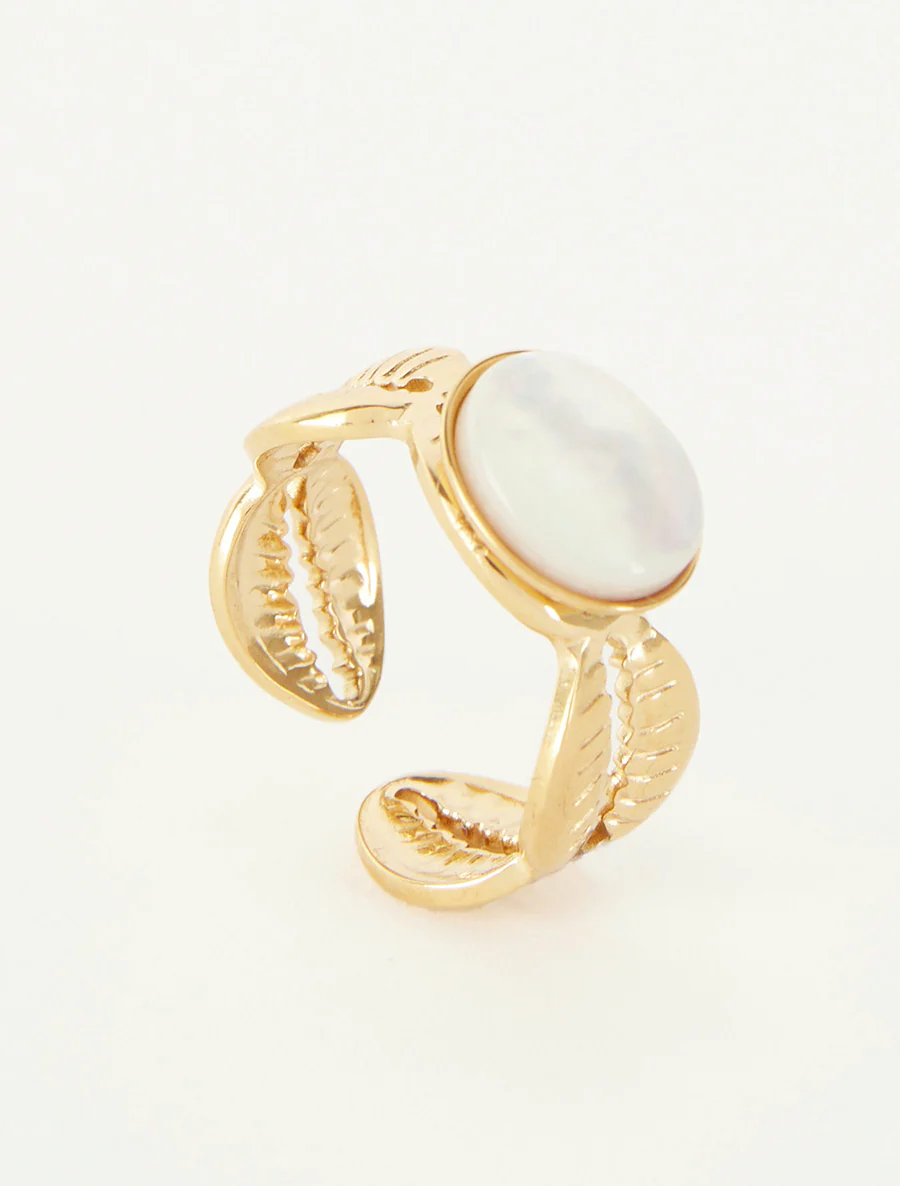 Ring met schelpmotief versierd met een steen - Goud - Image 2