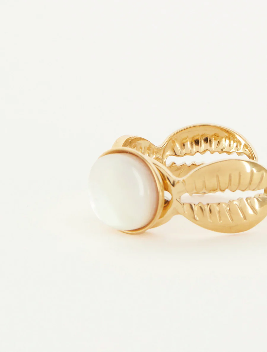 Ring met schelpmotief versierd met een steen - Goud - Image 3